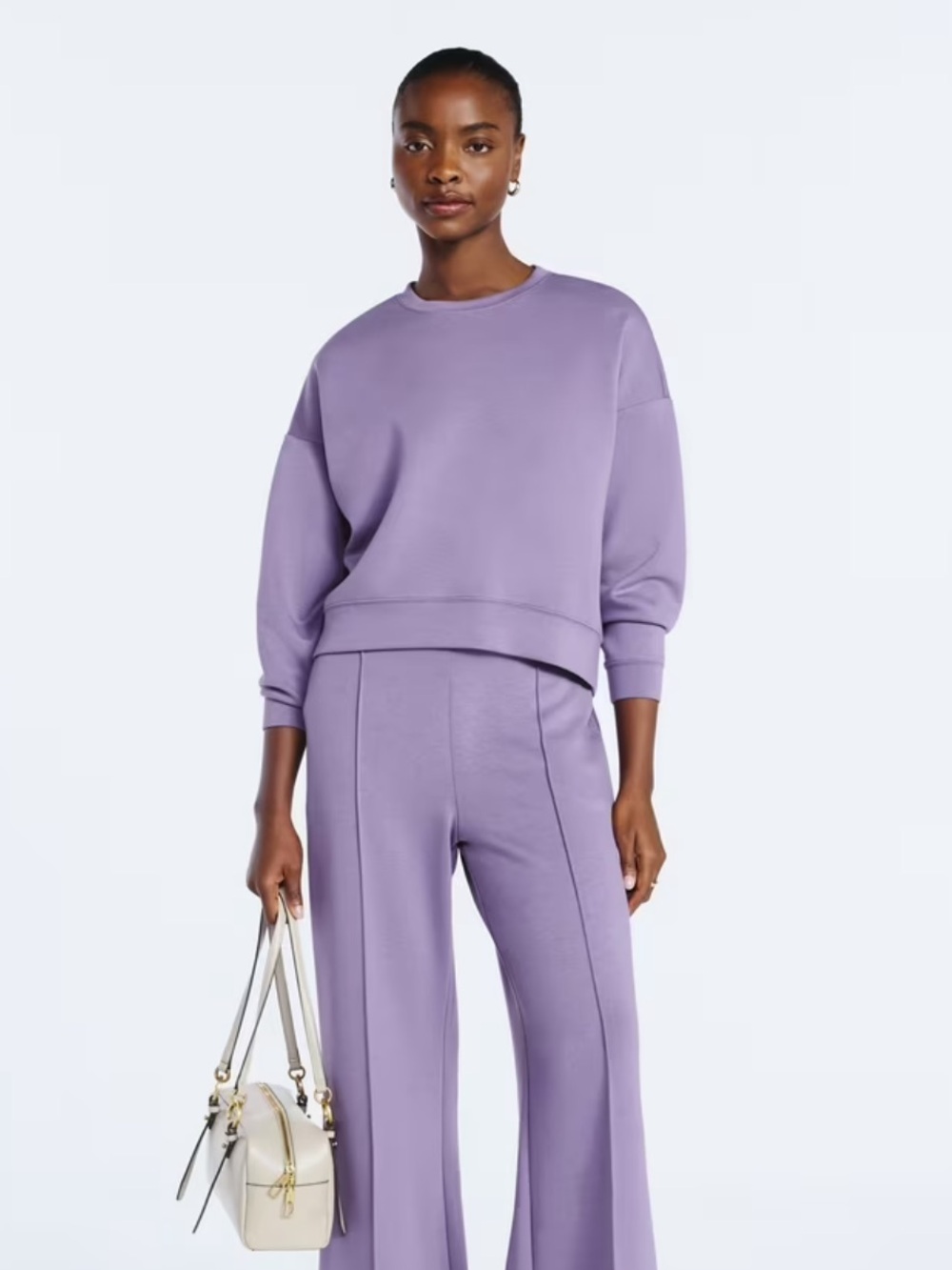 Relaxed Scuba Knit Lilac Crewneck Sweatshirt